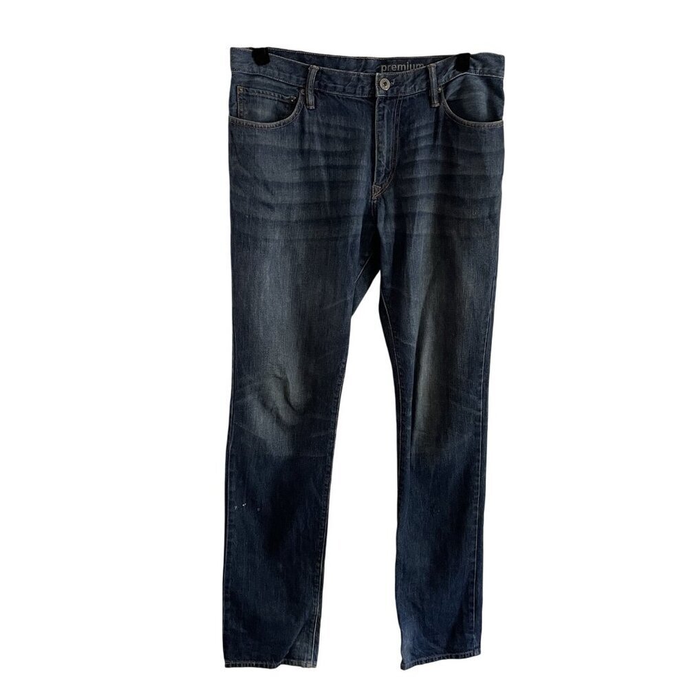 Gap Premium Slim Men Sz 34 x 34 Blue Aged Rinse Slim Straight Leg Denim Jeans